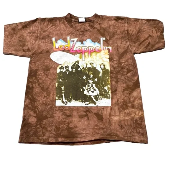 Single stitch Vintage Led Zeppelin Liquid Blue Tie Dye Tee Tshirt Size Medium - Picture 1 of 6